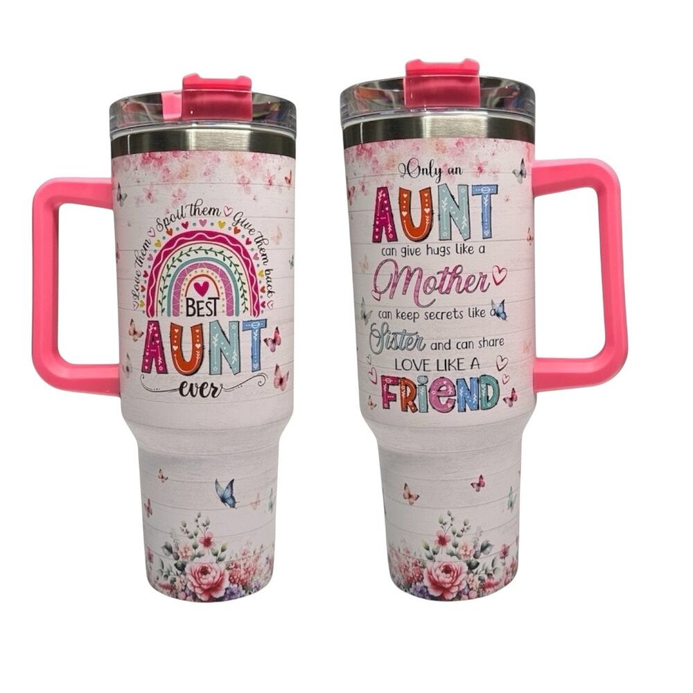 Best Aunt Ever Tumbler Mug 40oz With Handle Lid & Straw – Gift For Aunt Women